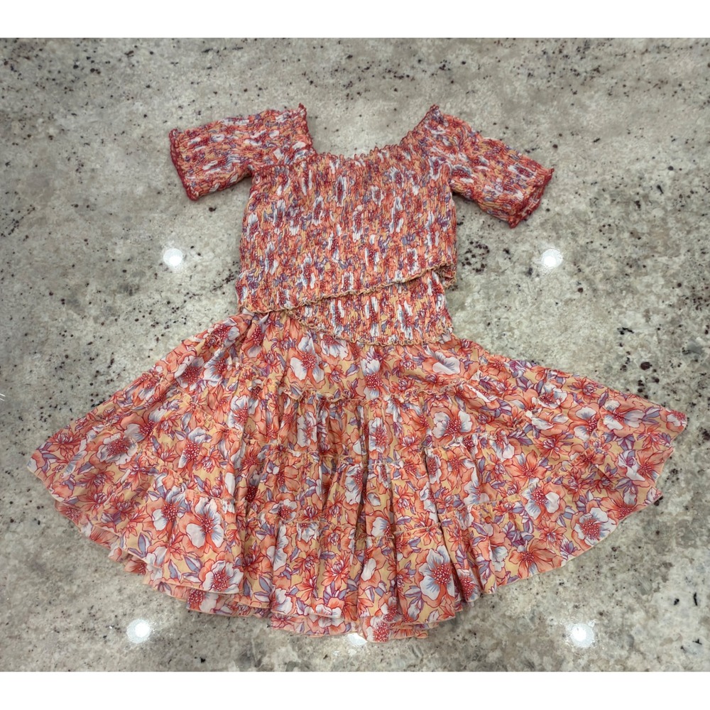 Poupette St Barth XS Floral Off Shoulder Smocked Mini‎ Dress